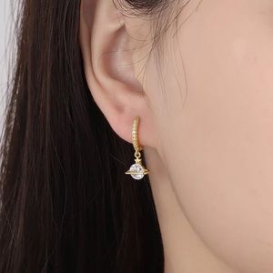 New 18K Gold Vermeil Sterling Silver 925 Crystal Planet Hoops earrings set